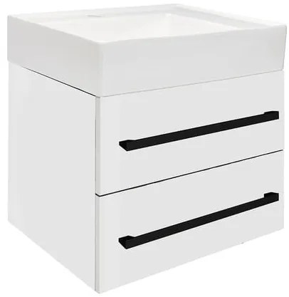 Kúpeľňová skrinka s umývadlom a čiernou úchytkou SAT Cube Way 60x53x46 cm biela lesk CUBE46C602BISATCW, 1 ks