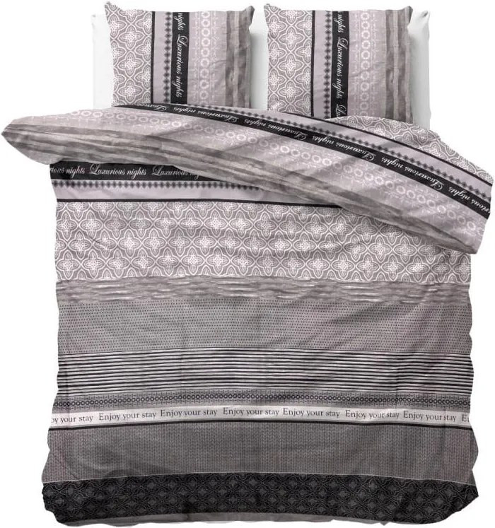 DomTextilu Štýlové sivé vzorované posteľné obliečky s nápisom YOUR STAY 140 x 200 cm 38047