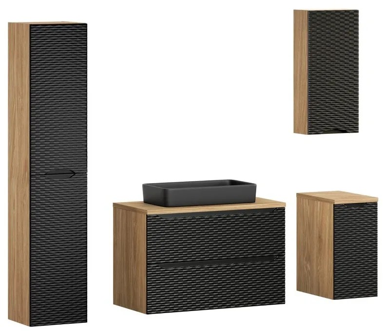 Kúpeľňová zostava Ocean s doskou, umývadlom a skrinkami 90 cm čierna/dub olejovaný