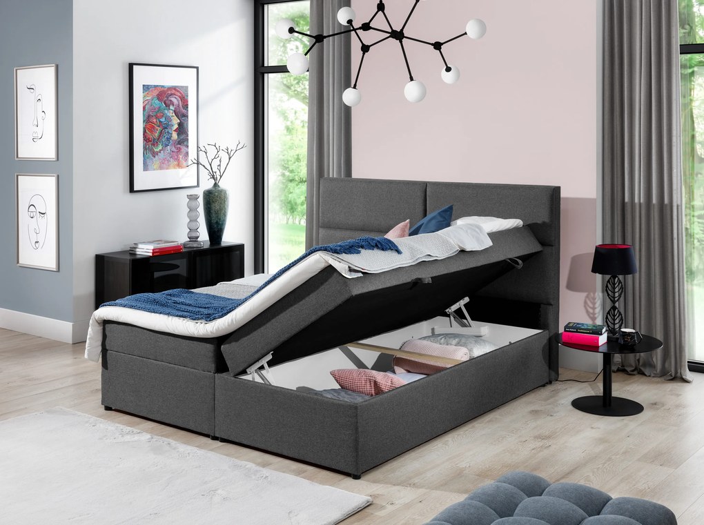 Manželská posteľ Boxspring 160 cm Amebra (svetlosivá) (s matracmi a úl. priestorom). Akcia -20%. Vlastná spoľahlivá doprava až k Vám domov. 1025389