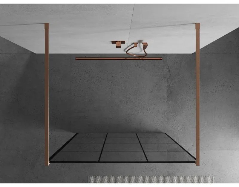Mexen Kioto, sprchová zástena Walk-In 110 x 200 cm, 8mm sklo čierny vzor, medený matný profil, 800-110-002-65-77