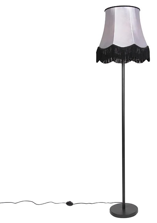 Klasická stojaca lampa čierna s tienidlom Granny B sivá - Simplo