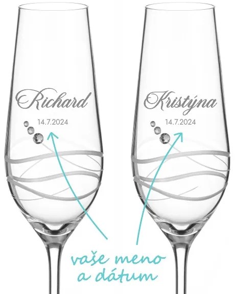 Svadobné poháre na sekt Venezia s menom, 2 ks