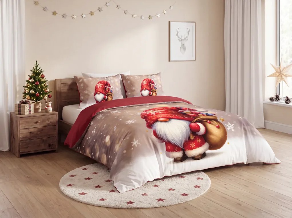 3D obliečky z mikrovlákna SANTA GNOME červené Rozmer obliečky: 70 x 90 cm | 140 x 200 cm