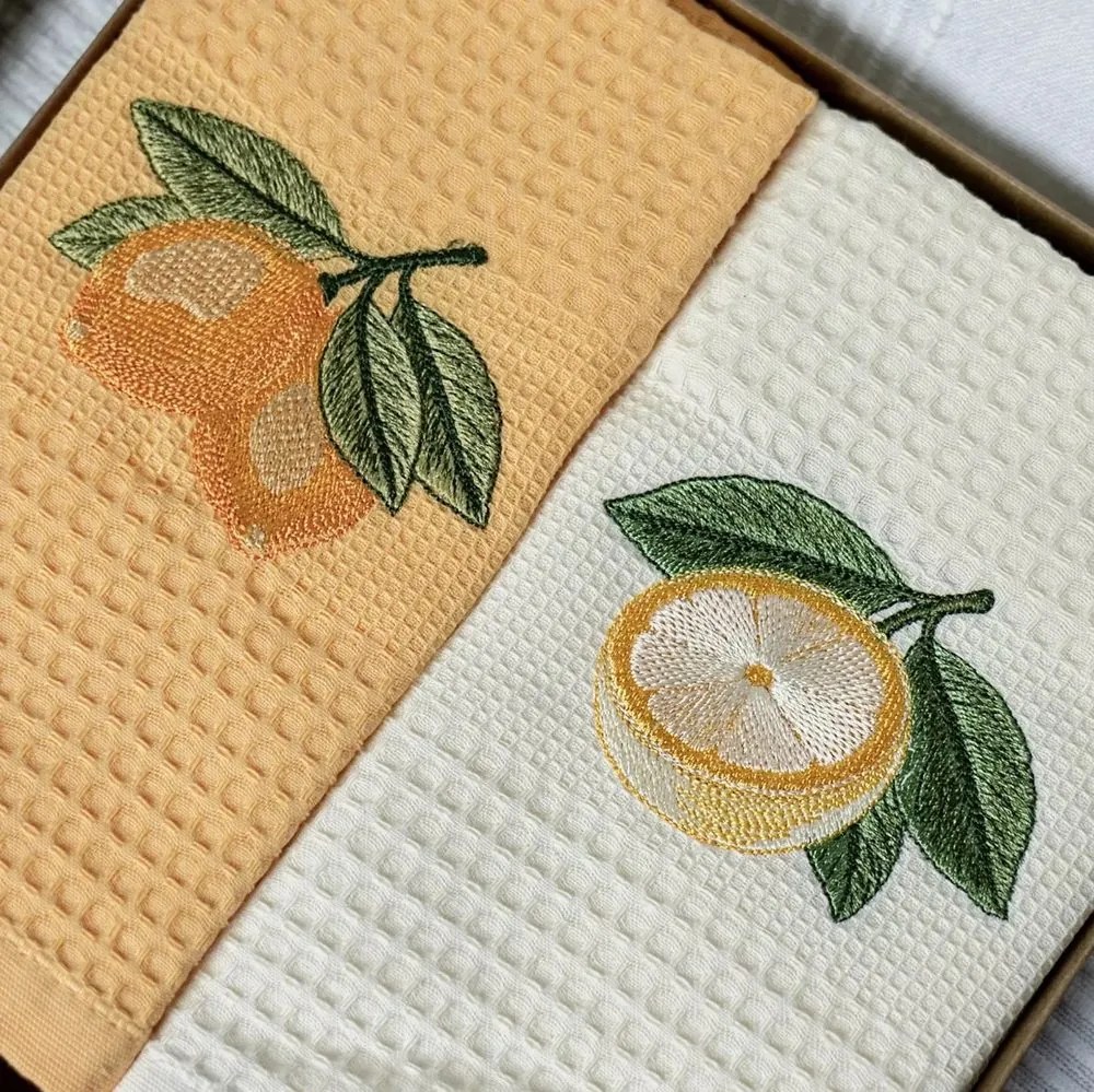 Polášek Vyšívaná vaflová utierka s motívom - 2 ks - Mäta č. 19