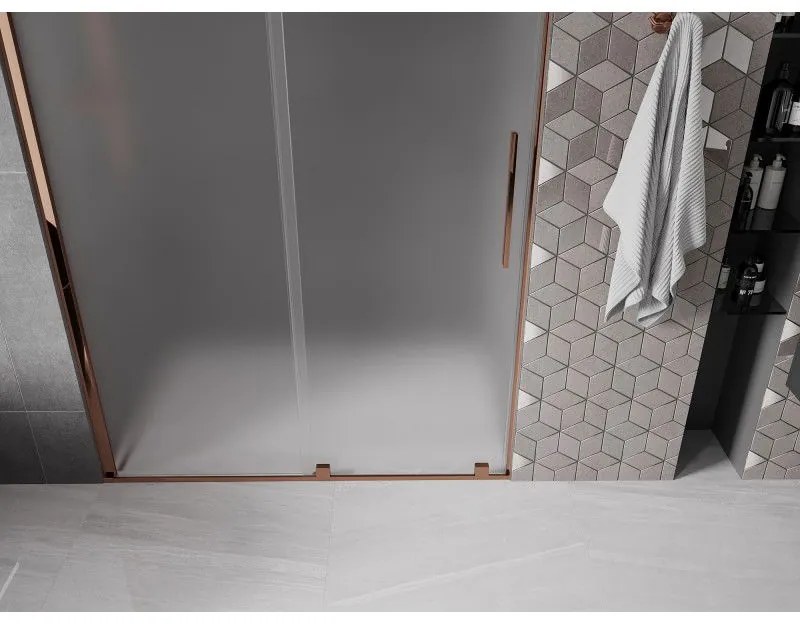 Mexen Velar, posuvné sprchové dvere do otvoru 150 cm, 8mm sklo námraza, ružové zlato, 871-150-000-31-60