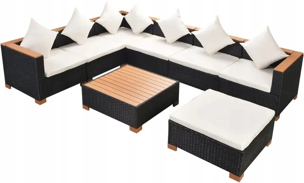 vidaXL 8-dielna sedacia súprava do záhrady, vankúše, Pe ratan, čierna