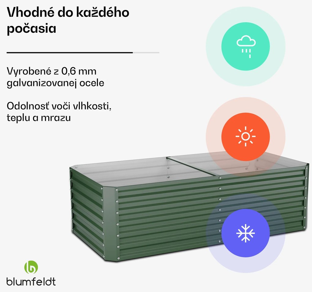 Blumfeldt High Grow Straight vyvýšený záhon, 1200 L, Ergonomický, Odolný voči poveternostným vplyvom, Otvorená základňa