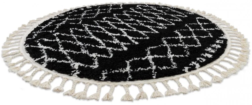 Okrúhly Shaggy koberec BERBER ETHNIC G3802 čierny