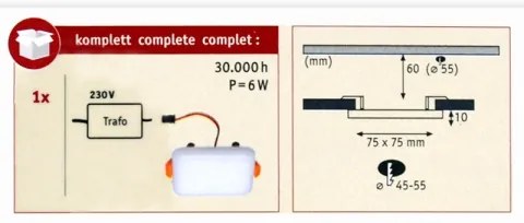 Paulmann 92393 - LED/4,5W IP44 Kúpeľňové podhľadové svietidlo VARIFIT 230V