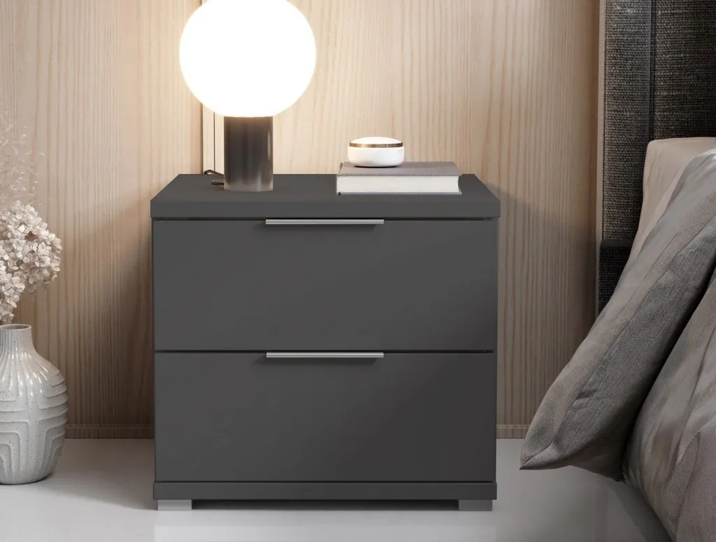 Nočný stolík s 2 zásuvkami Smilla, výška 43 cm, grafitový