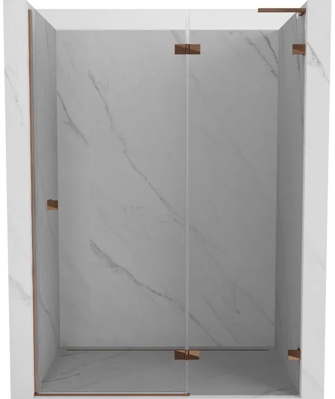 Mexen Lunar L, výklopné pravé sprchové dvere 140 cm, 8mm číre sklo, ružové zlato profil, 834L-140-000-60-00-P