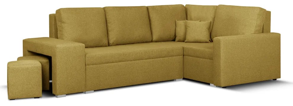 Rozkládací rohová sedací souprava MODO2 + 2 Taburety Hořčicová