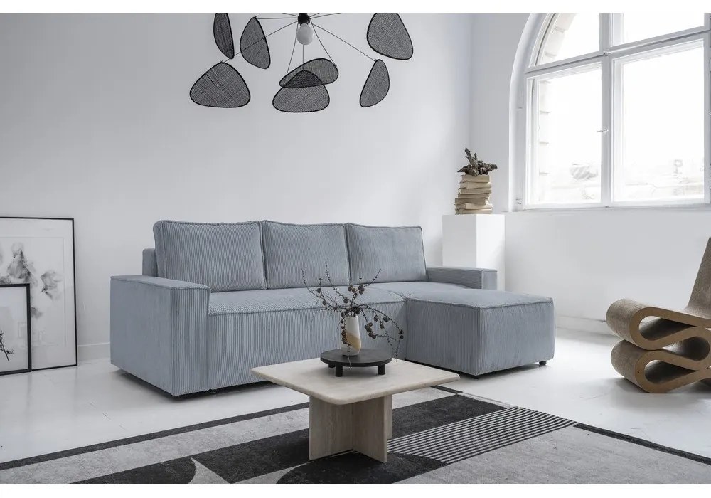 Svetlosivá menčestrová rozkladacia rohová pohovka (variabilná) Brave Dave – Miuform