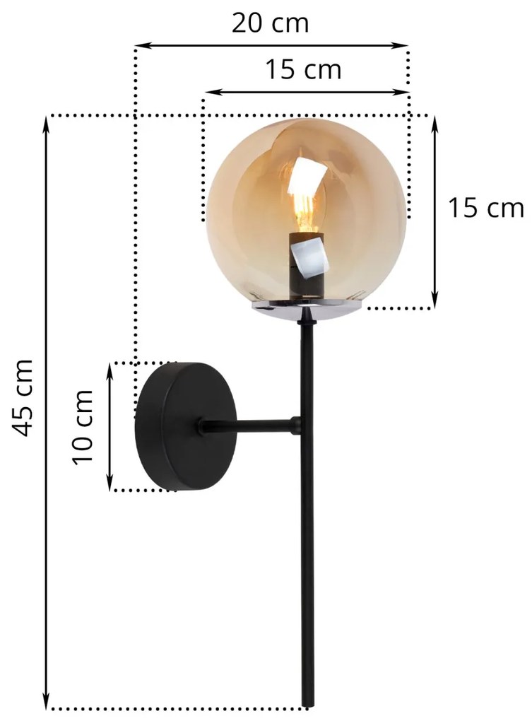 Nástenné svietidlo Paris, 1x medové sklenené tienidlo, B/CH