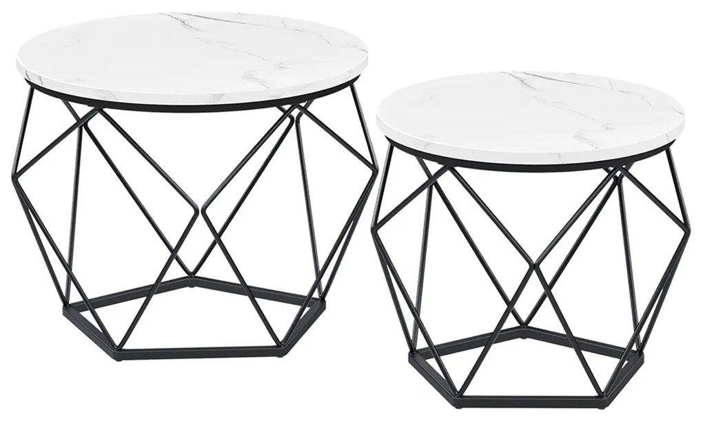 Súprava 2 ks odkladacích stolíkov Vasagle Elezi biely mramor/čierna