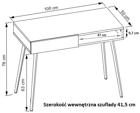 Písací stôl PETROF 1Z Dub / alpská biela - čierne nožičky, orientácia ľavá