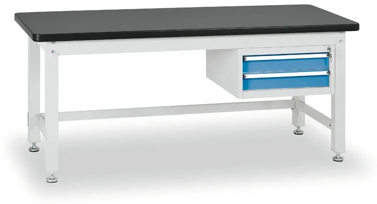 Pracovný stôl do dielne BL so závesným boxom na náradie, MDF + PVC doska, 2 zásuvky, 2100 x 750 x 800 mm