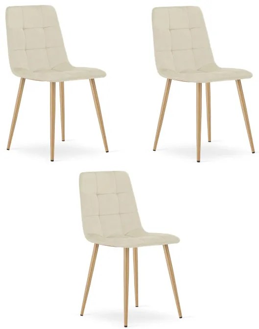 Set troch jedálenských stoličiek KARA zamat svetlobéžový (naturálne nohy) 3 ks