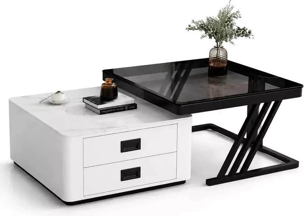 LuxuryForm DESIGN Konferenčný stolík BOLT 70 × 70 / 60 × 60 cm – biely / čierny (set 2 ks)