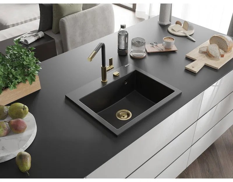 Mexen Oscar, 1-komorový granitový drez 580x490x205 mm, čierna, 6519581000-77-G