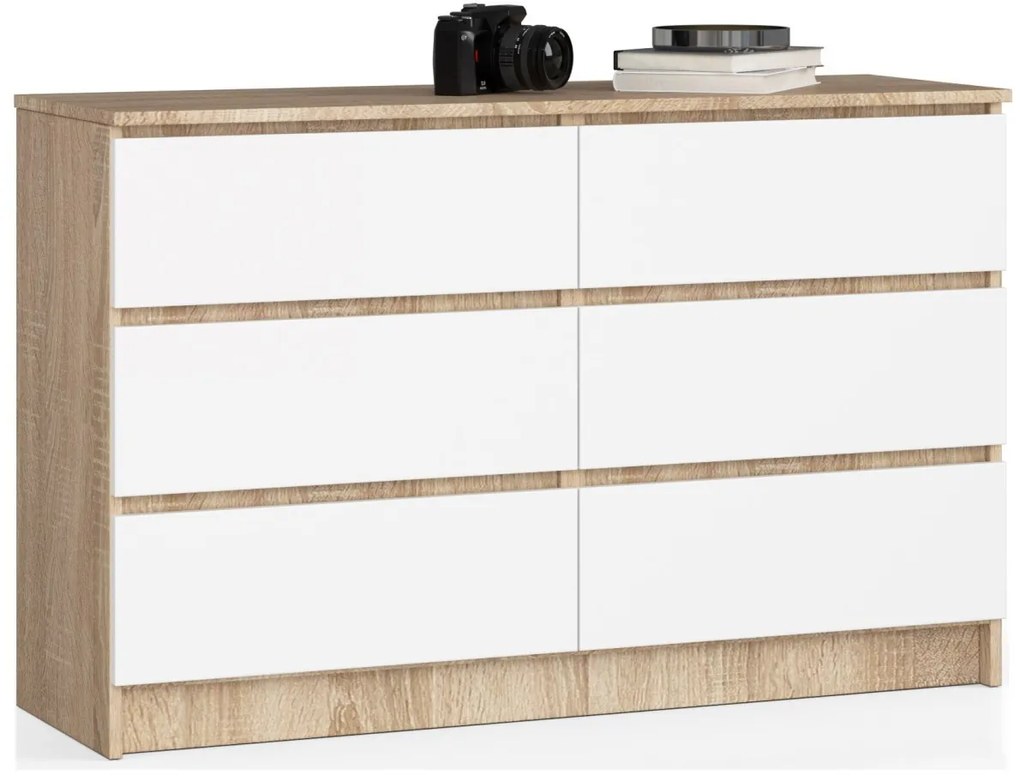Komoda Kuba 120 cm 6 zásuviek dub sonoma/biela
