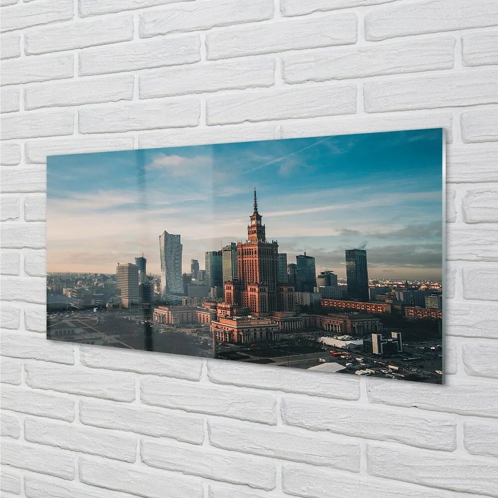 Sklenený obraz Varšava panorama mrakodrapov svitania 120x60 cm