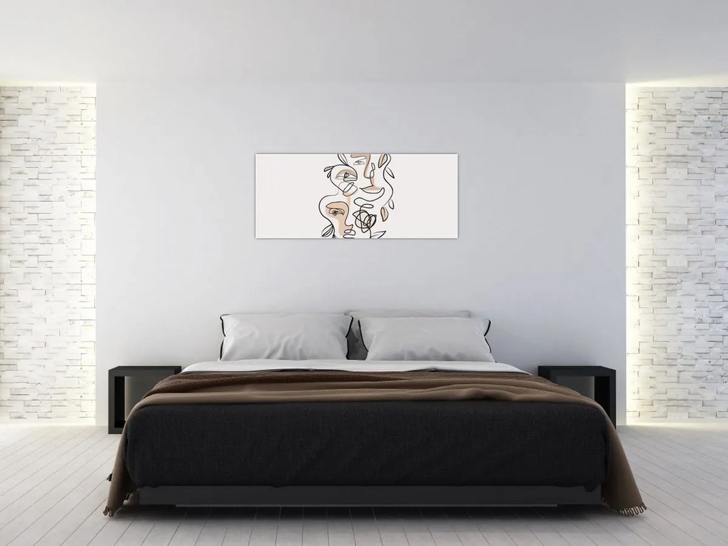 Obraz - Line art tváre (120x50 cm)