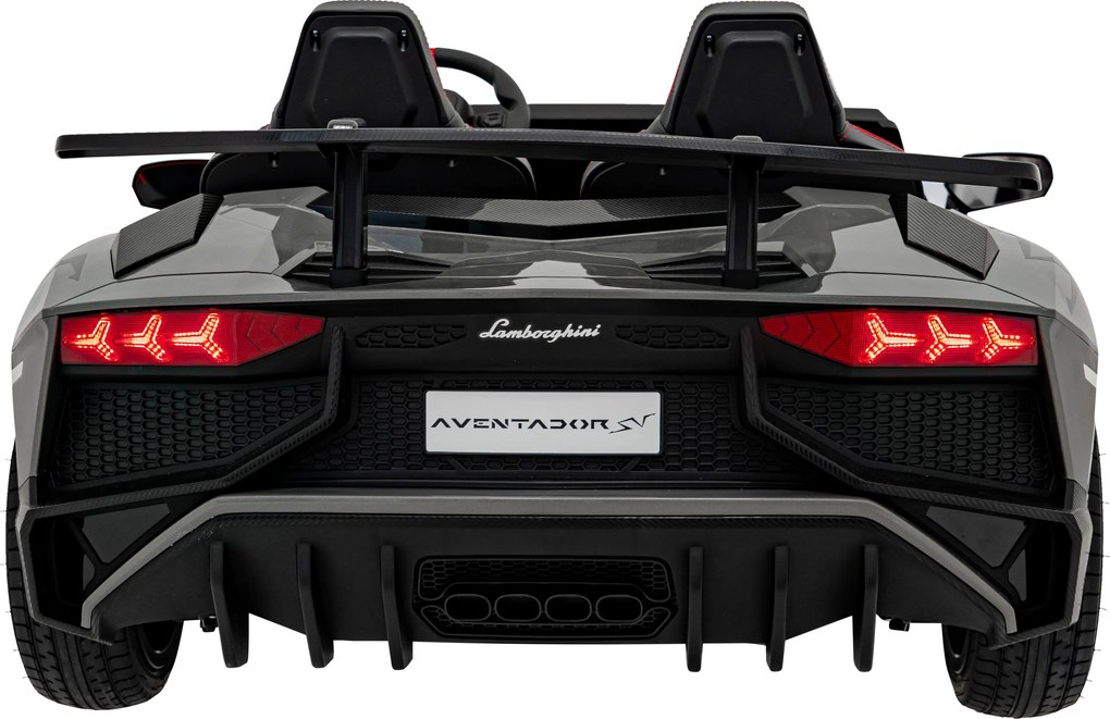 Ramiz Lamborghini Aventador SV batéria pre 2 deti Sivá + Bezkartáčový motor + Nafukovacie kolesá + LED audio