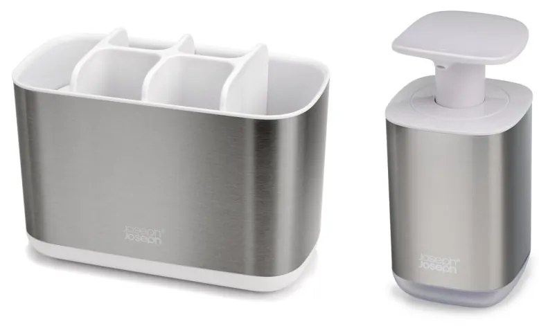 Stojanček na kefky s dávkovačom mydla Joseph Joseph Easystore &amp; presto steel 70551
