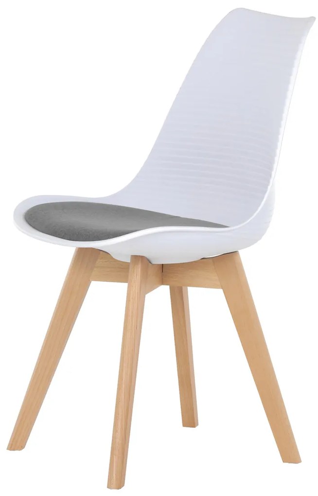 Autronic - Židle jídelní, bílá plastová skořepina, sedák šedá látka, masiv přírodní buk - CT-X7056 GREY AKCE