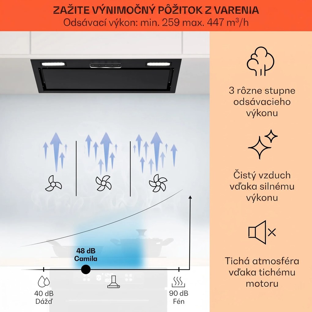 Klarstein Camila, vstavaný digestor, 70 cm, 380 m³/h, LED, dotyková plocha, nehrdzavejúca oceľ