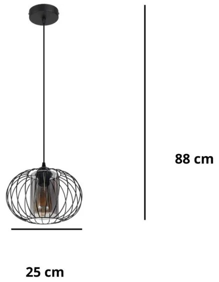 Luster na lanku CORRINI 1xE27/60W/230V pr. 25 cm čierna/šedá