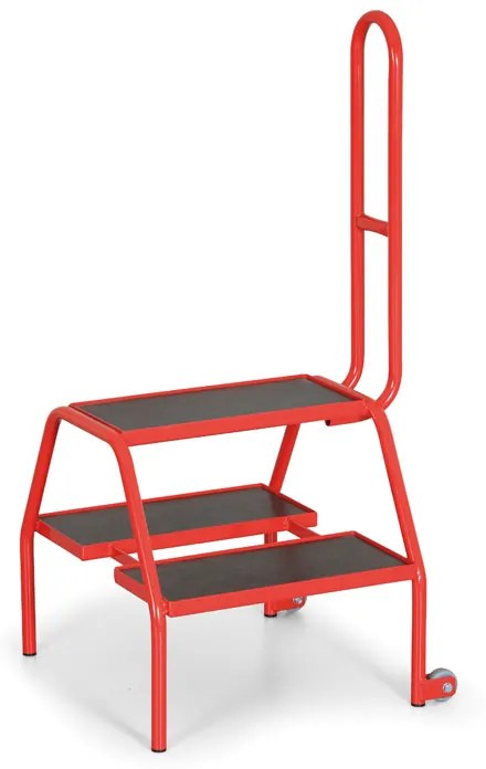 Oceľové mobilné schodíky s opornou rukoväťou, 2 kolieska, výška plošiny 46 cm