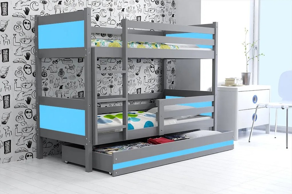 Poschodová posteľ RINO 190x80cm - Grafitová - Modrá