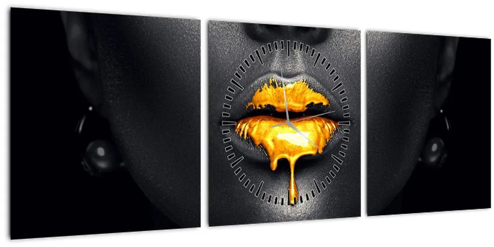 Obraz - Pery ženy (s hodinami) (90x30 cm)