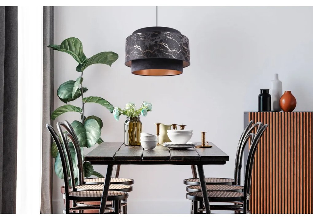 Závesné svietidlo Werona duo 3, 1x čierne textilné tienidlo so vzorom, g