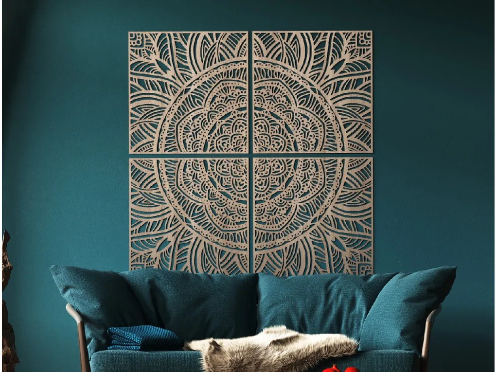 drevko Viacdielna mandala na stenu Rozkvitanie Rozmer obrazu: 133,5 x 131 cm, Farba dekorácie: Čierna