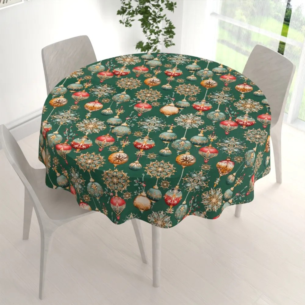 Biante Bavlnený okrúhly obrus Sandra SA-529 Vianočné banky na zelenom Ø 60 cm