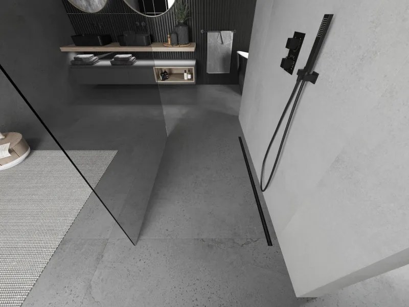 Mexen Kioto, priechodná sprchová zástena 160 x 200 cm, 8mm číre sklo, 2x čierna stabilizačná rozpera, 800-160-002-70-00