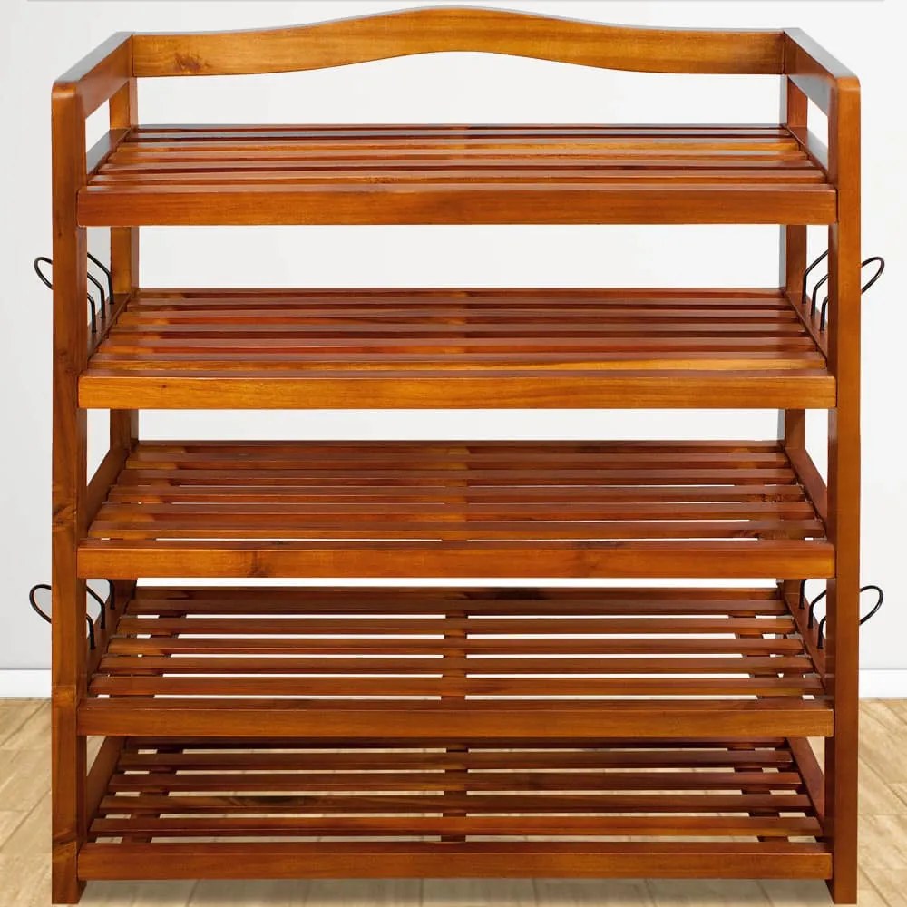 Casaria Regál na topánky RUSTIC, 5políc, 75x26x82cm, prírodná hnedá