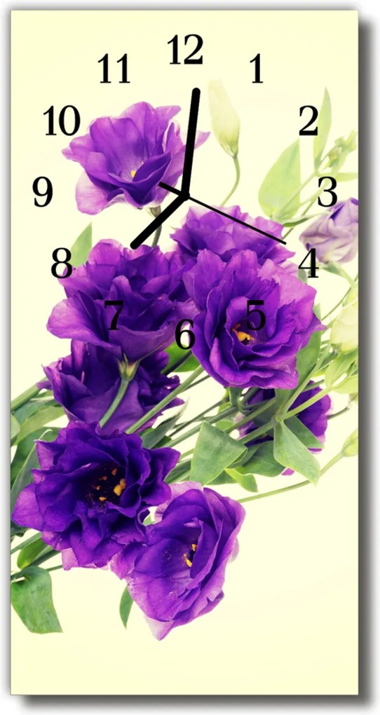 Sklenené hodiny vertikálne  fialové kvety