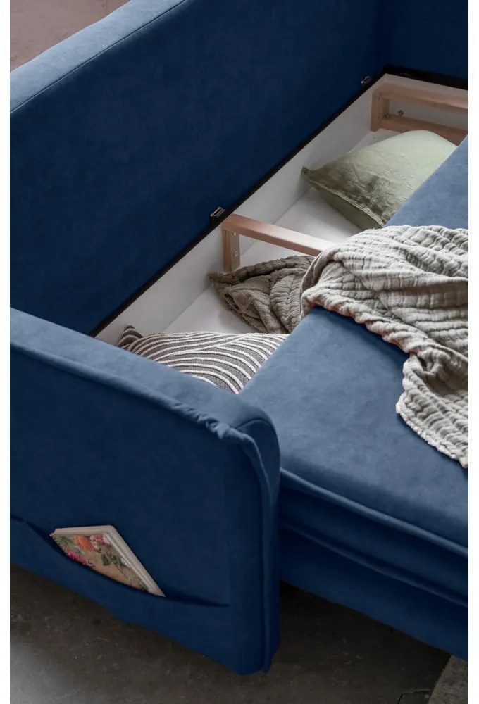 Tmavomodrá zamatová rozkladacia pohovka 225 cm Charming Charlie – Miuform