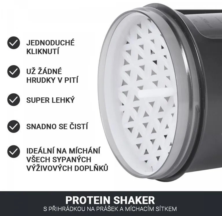 Gorilla Sports Shaker s priehradkou, 500 ml čierny