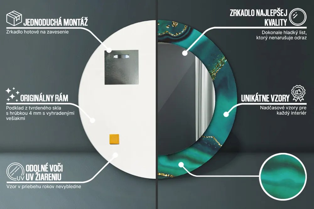 Smaragdový mramor Okrúhle dekoračné zrkadlo