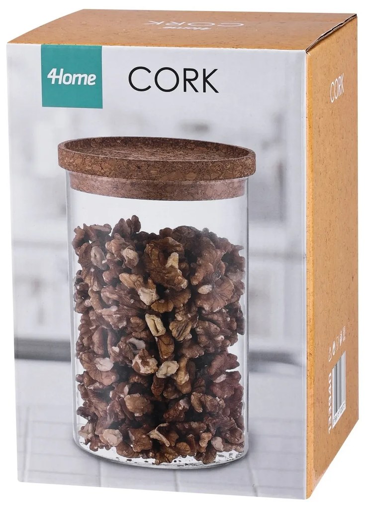 4Home Sklenená dóza na potraviny s vekom Cork, 850 ml, 850 ml