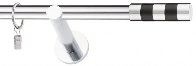 Dekorstudio Chrómová jednoradová garniža čierny VALEC 19mm Dĺžka: 220cm, Typ uchytenia: Držiak modern, Typ príslušenstva: Krúžky tiché so štipcami