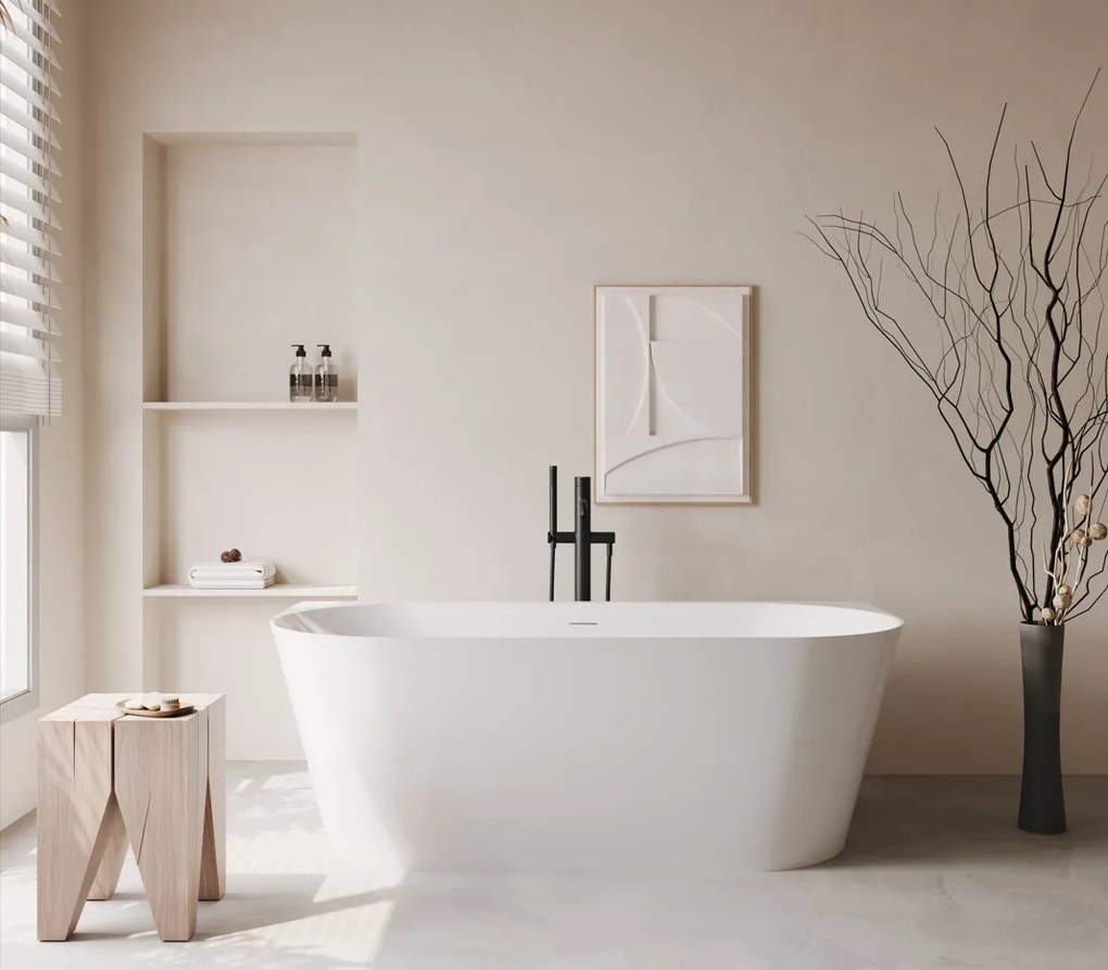 Erga Norah Slim, voľne stojaca vaňa ku stene 150x75 cm + odtoková zátka, biela lesklá, ERG-NORAH-SLIM-150075-WH-WH