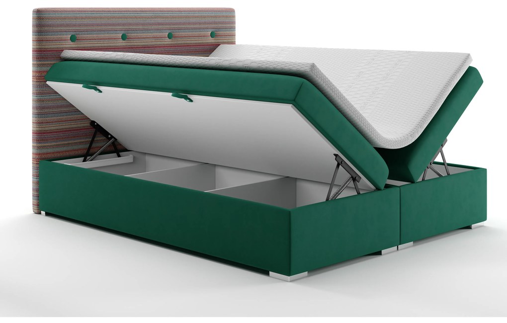 Manželská posteľ Boxspring 180 cm Rinoletto (tmavozelená + viacfarebné) (s úložným priestorom). Vlastná spoľahlivá doprava až k Vám domov. 1020361
