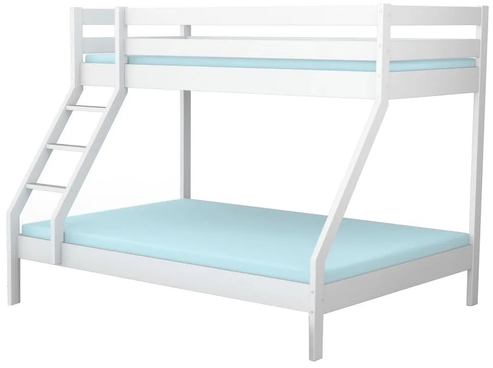 Poschodová posteľ z masívu DENIS vr. oboch roštov - 200x90/140 cm - biela